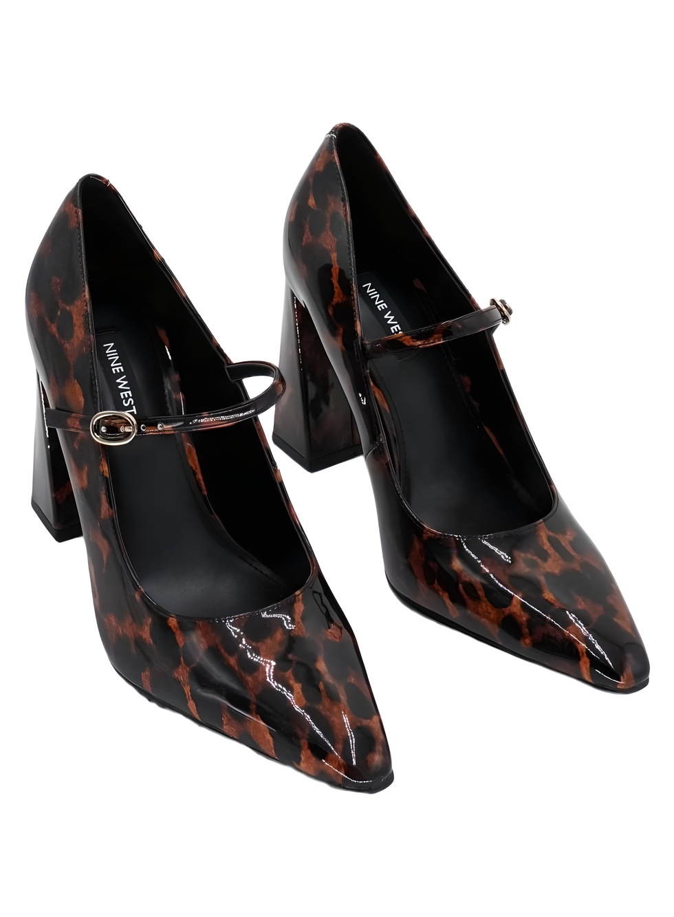 Nine West Sista Mary J Leopard Print Patent 3.5" Block Heel Pumps Size 7.5
